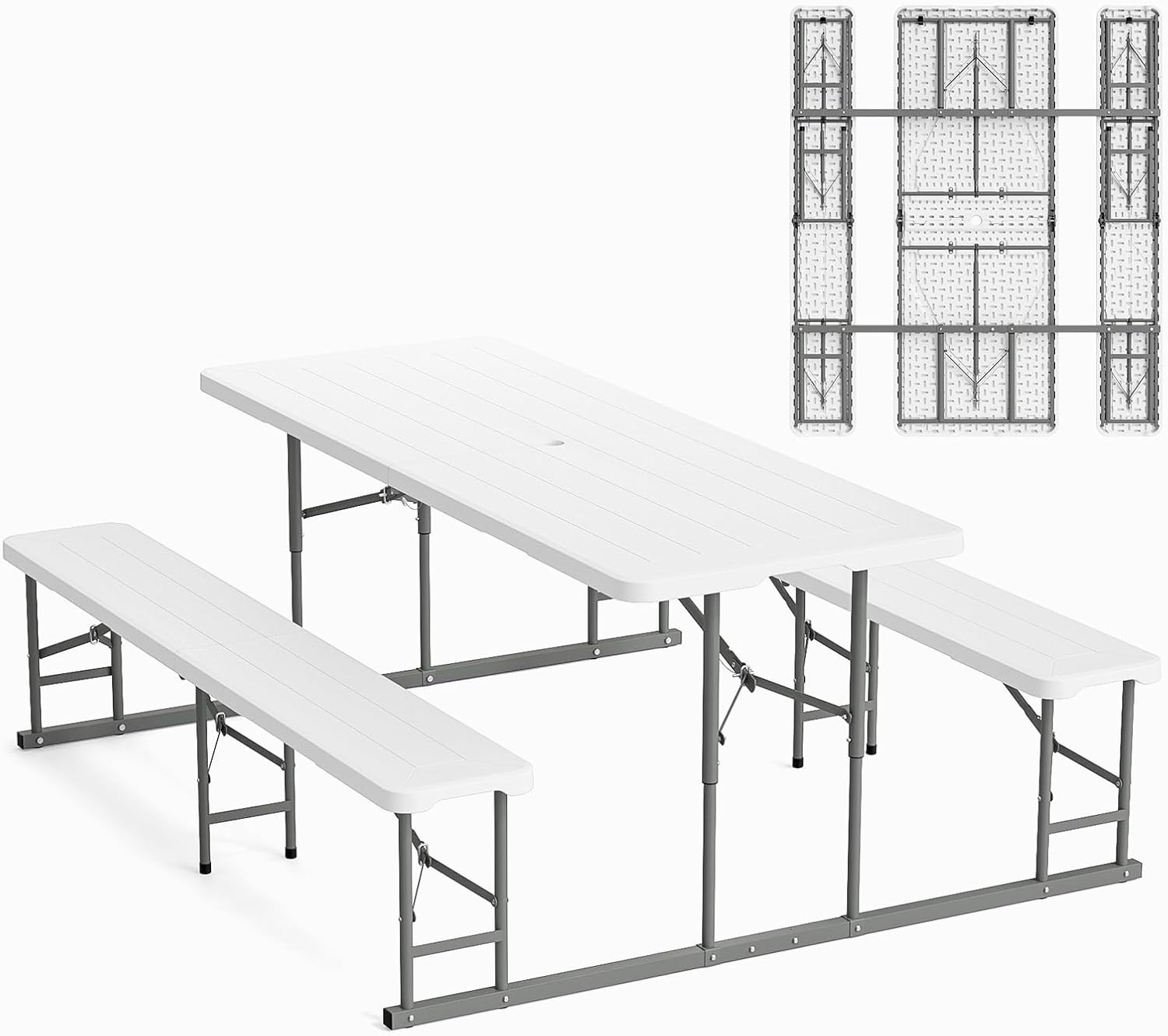VINGLI Folding Picnic Table and Bench Set, Portable Outdoor Dining Furniture for