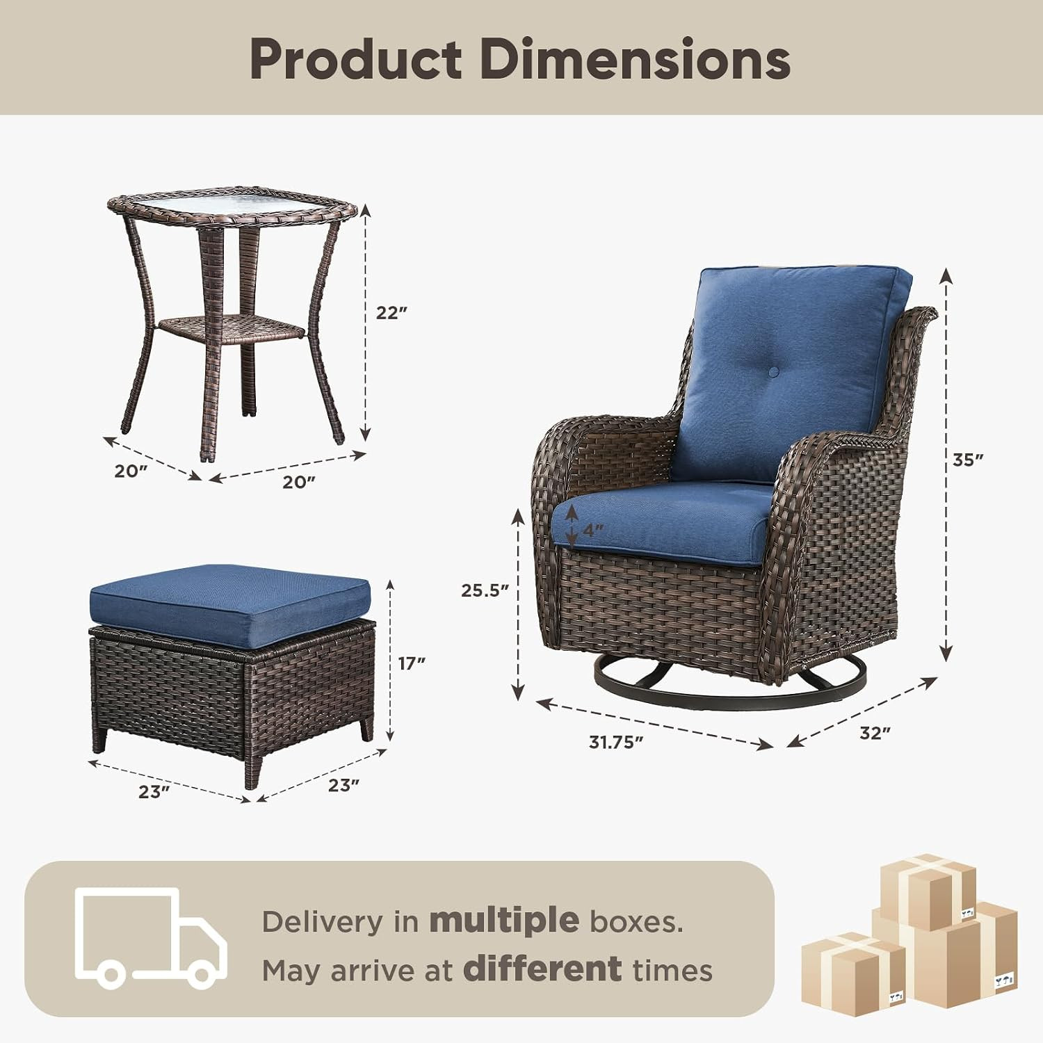 Belord 5 Piece Wicker Patio Furniture Set, Outdoor Swivel Rocker Chairs Set of 2