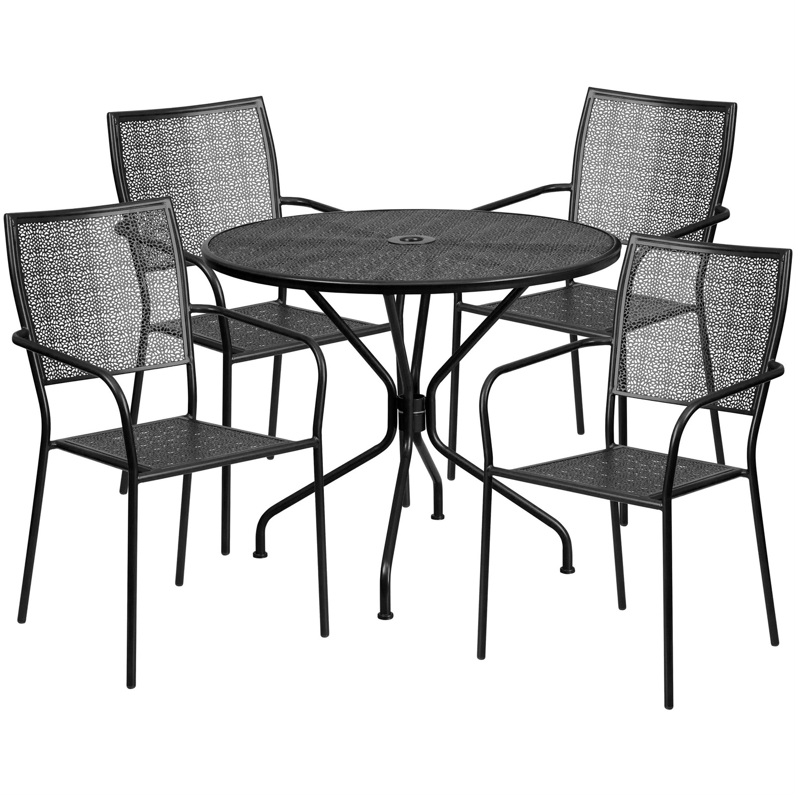 Flash Furniture 5 Piece 35″ Round Steel Flower Print Patio Dining Set in Black