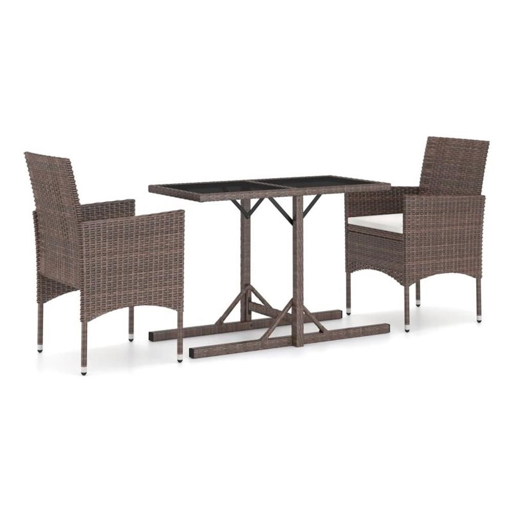 Bowery Hill Contemporary Poly Rattan Dining Set in Brown/Cream White