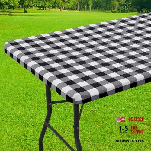Rectangle Picnic Table Cloth, Elastic 72″ x 30″ (Rectangular) Black and White