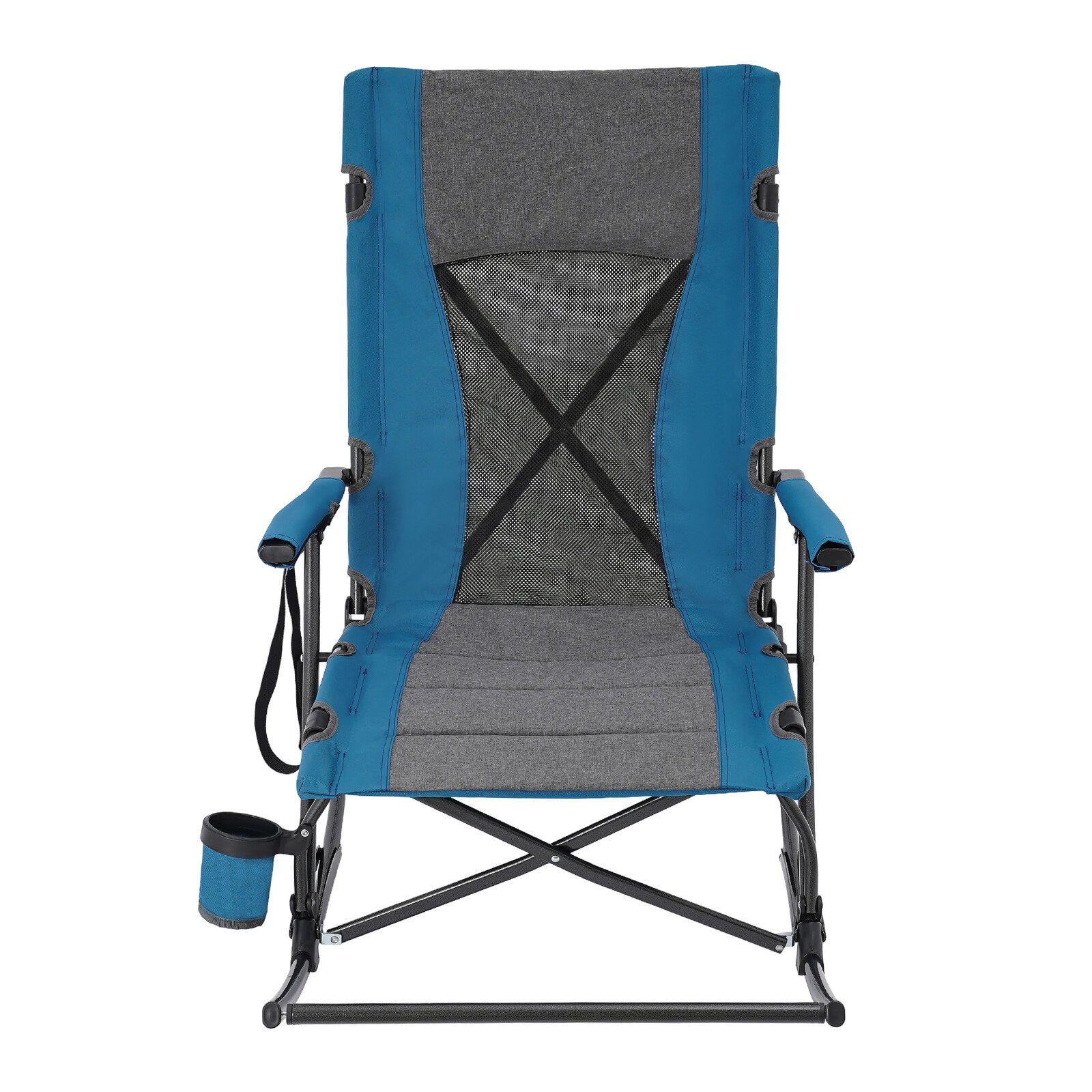 Folding Rocking Camping Chair Steel Frame Oxford Mesh Back Cup Holder 330 lb