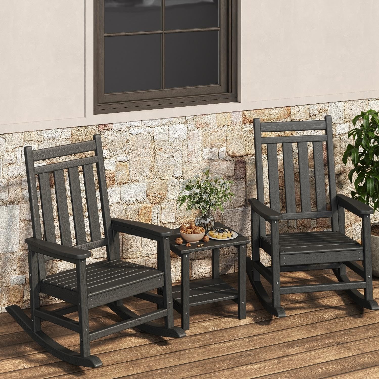 HDPE Rocking Chairs Set w/ Side Table Outdoor Patio furniture Set Porch Rockers