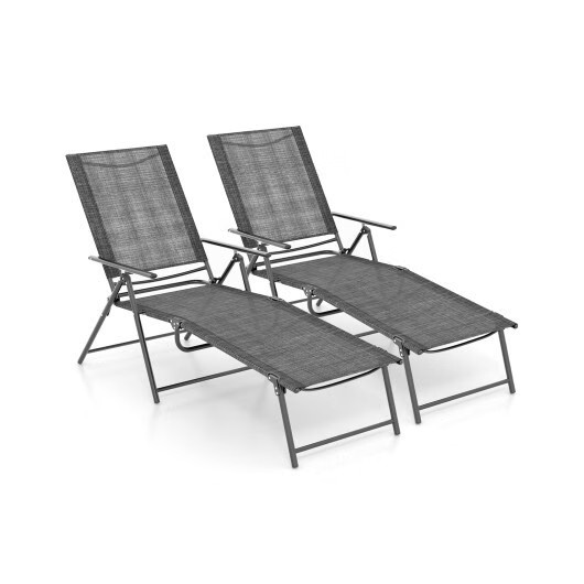 2 Piece Patio Folding Chaise Lounge Chairs Recliner with 6-Level Backrest-Gray –