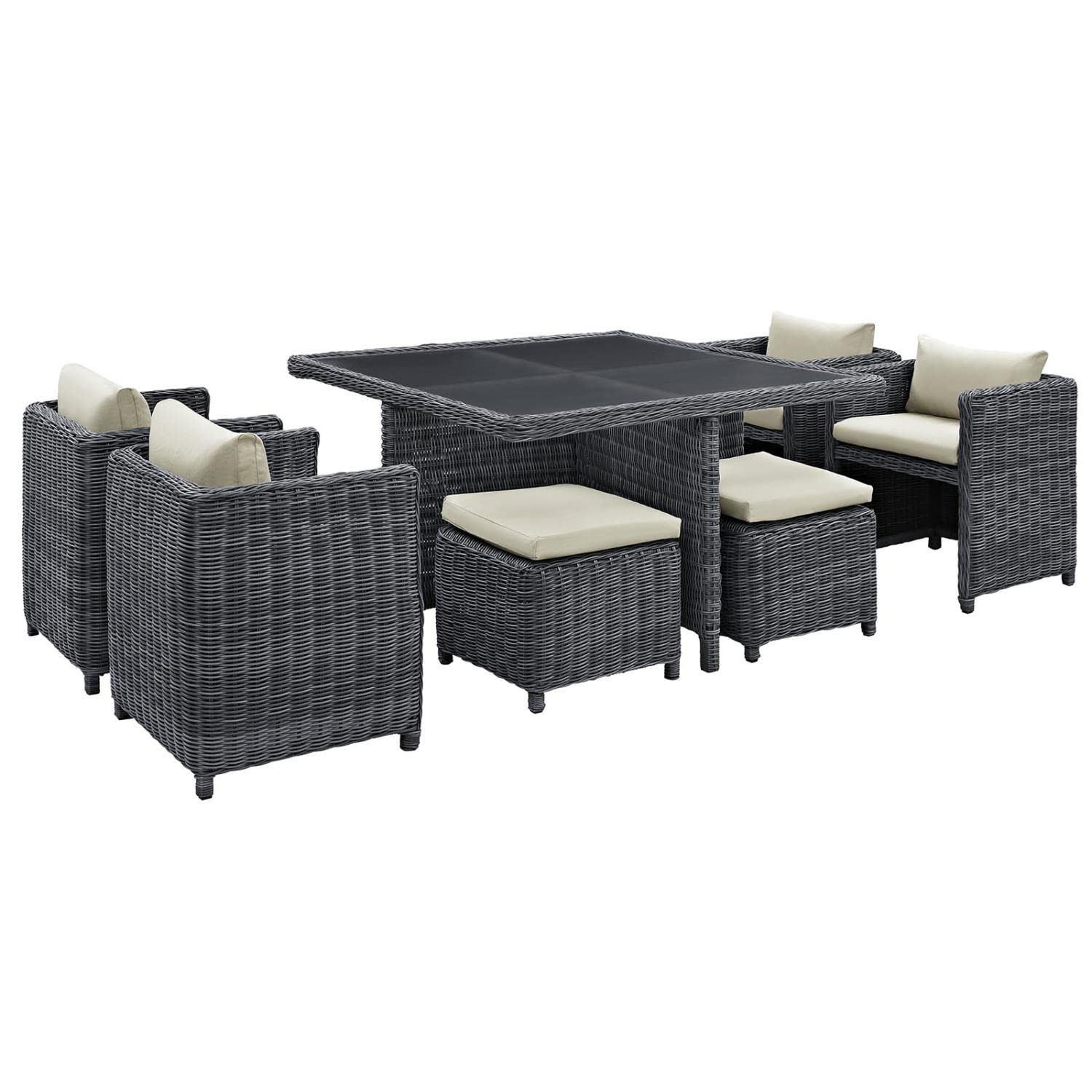 Modway Summon 9-Piece Aluminum and Rattan Patio Dining Set in Canvas/Beige
