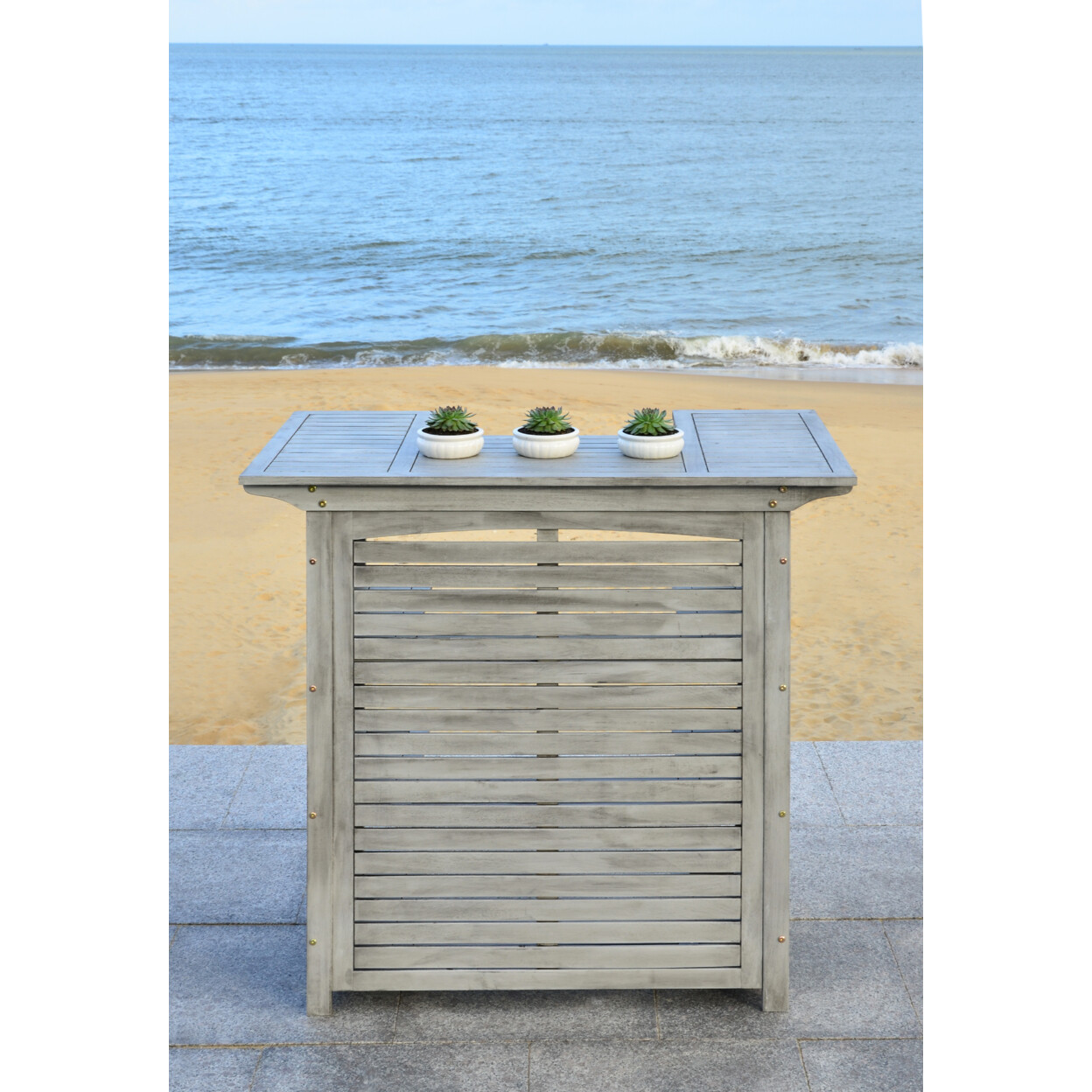 SAFAVIEH Outdoor Collection Monterey Bar Table | Grey Wash |