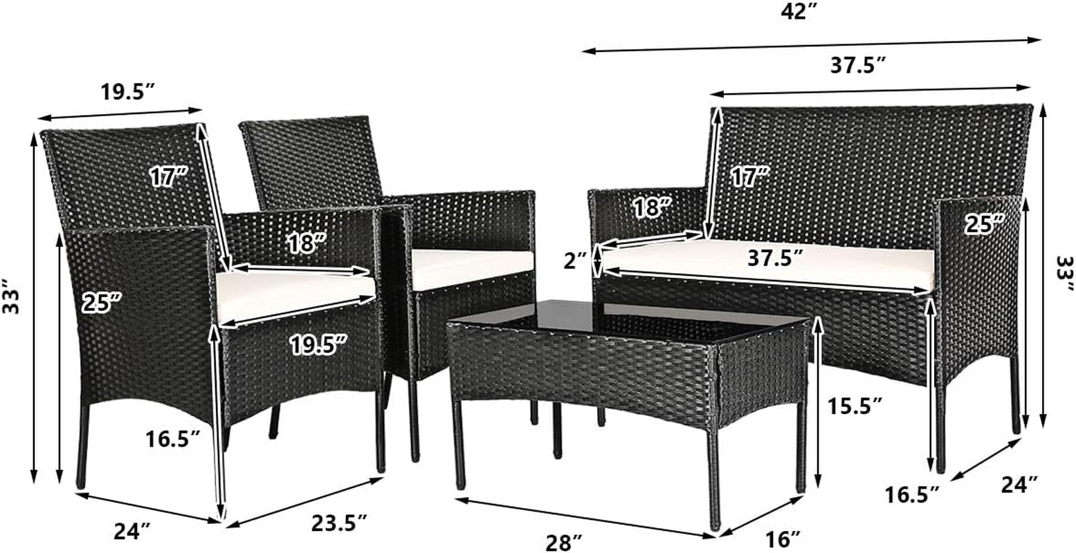 4PCS Patio Furniture Set Rattan Wicker Conversation Set Outdoor Patio Table Chai