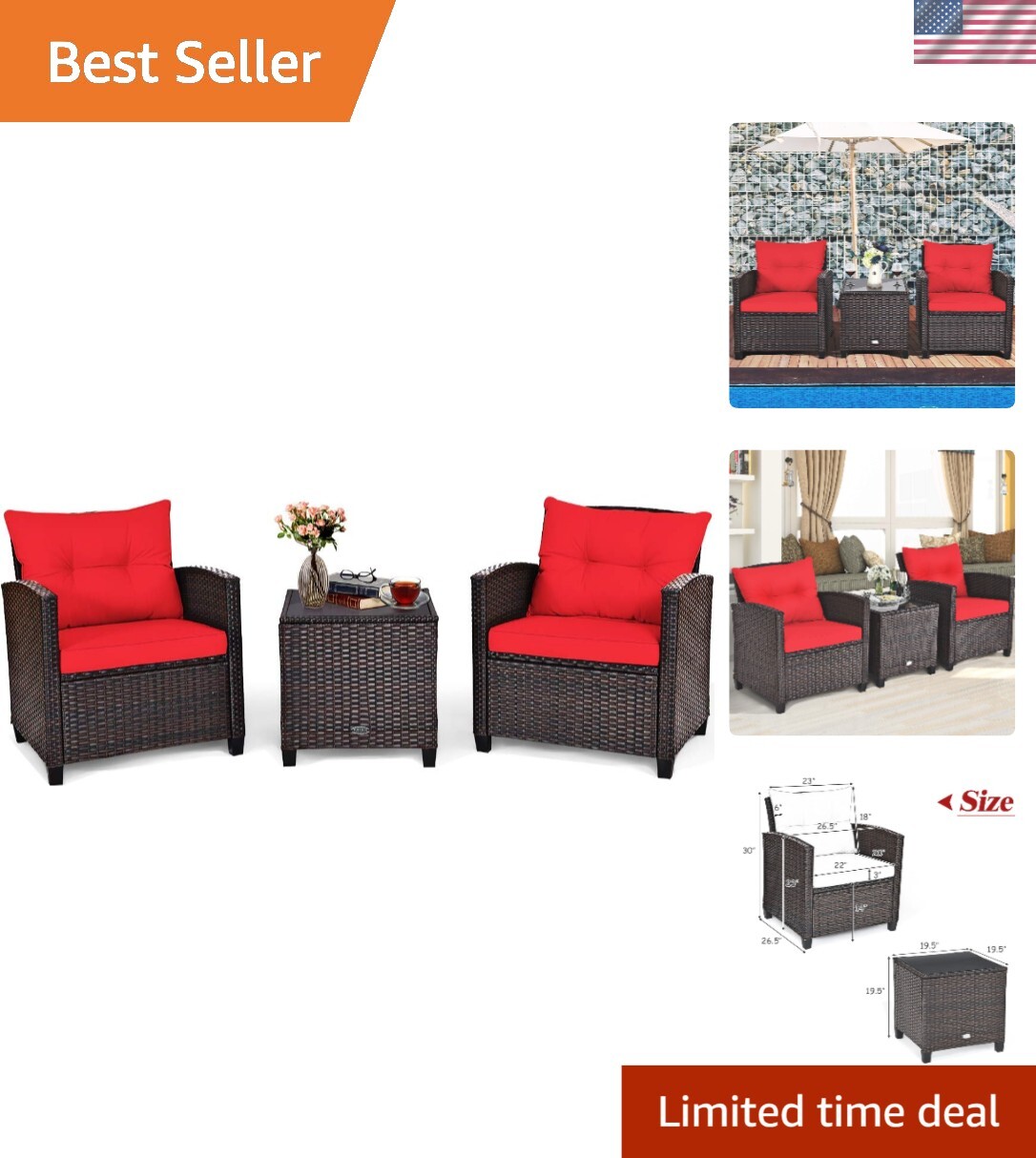 Compact 3-Piece Garden Sofa Set with Comfortable Cushions for Outdoor Relaxation