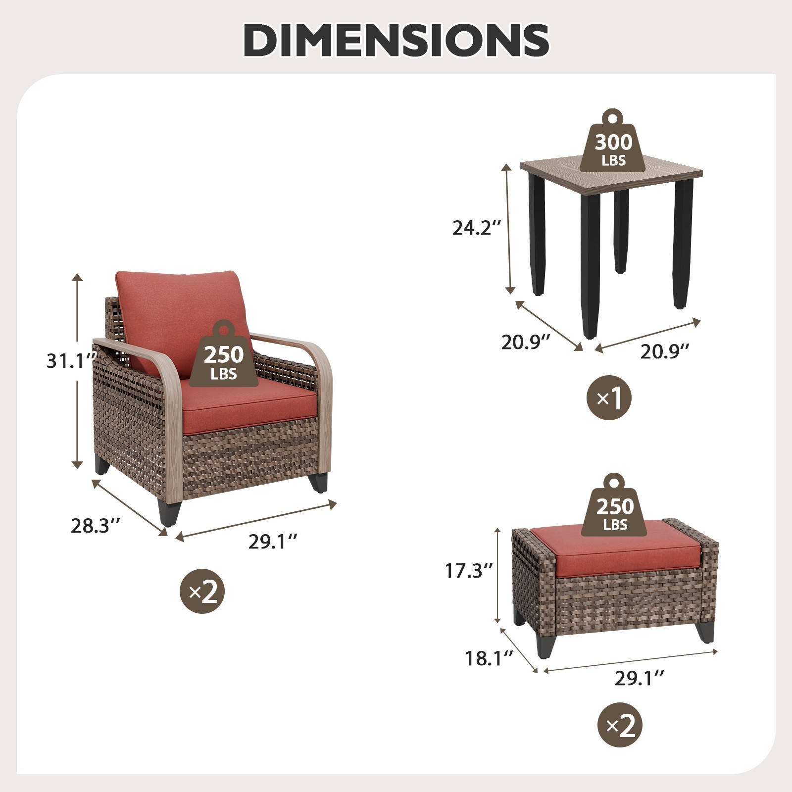 EAGLE PEAK 5 Piece Wicker Outdoor Patio Furniture Set with Ottomans