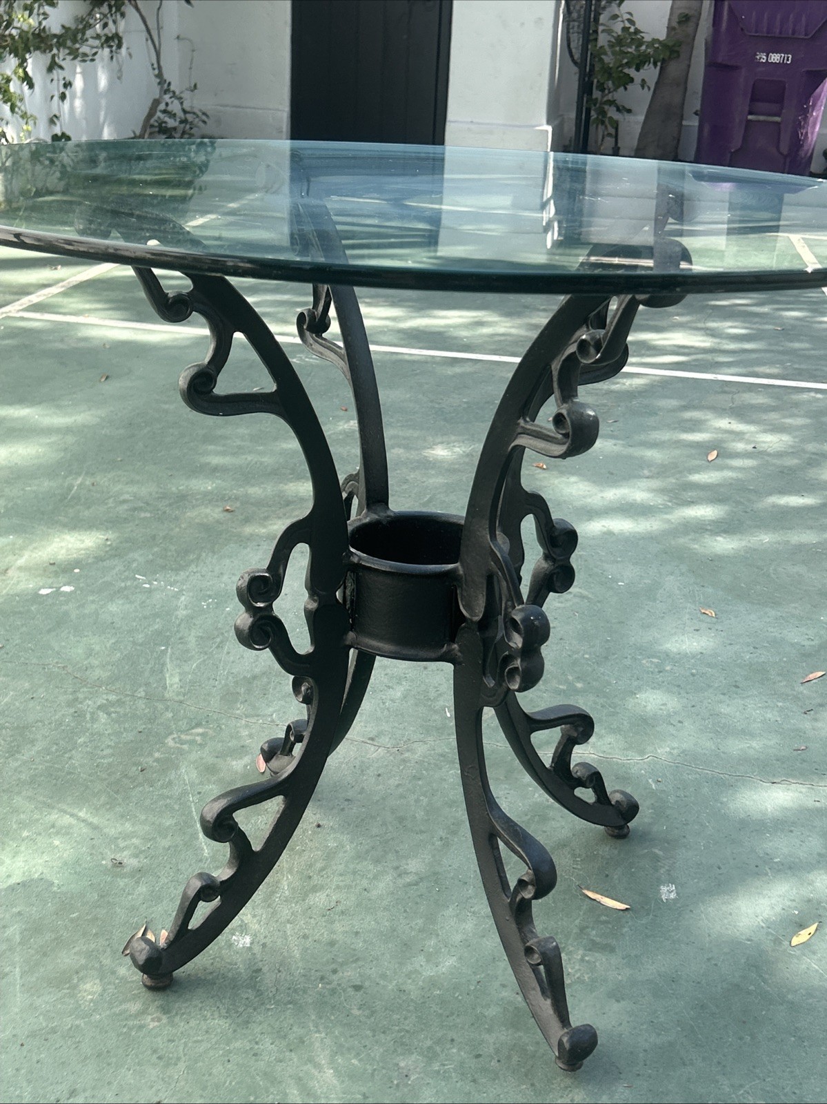 Vintage Wrought Iron Patio Table – Solid, Ornate