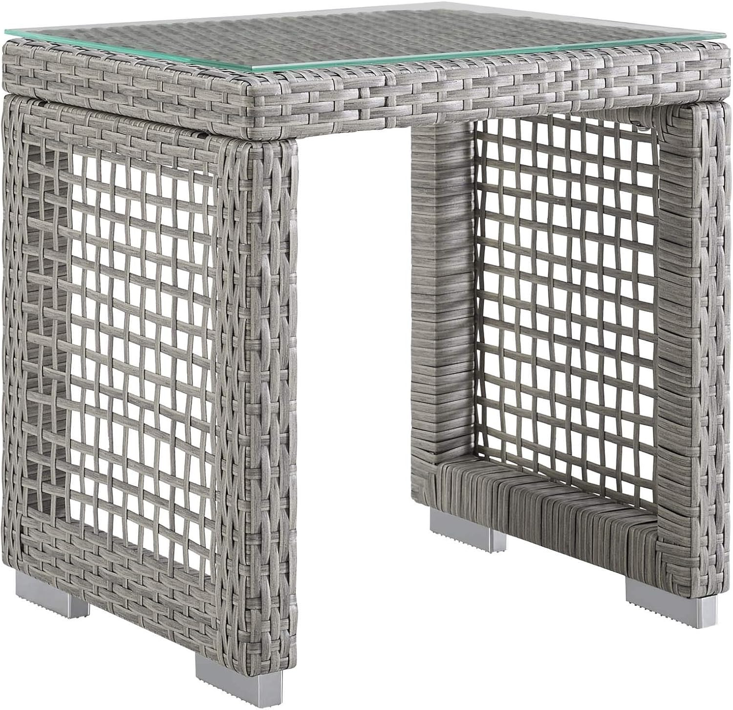 Gray Wicker Rattan Side Table for Outdoor Patio – Aura Collection