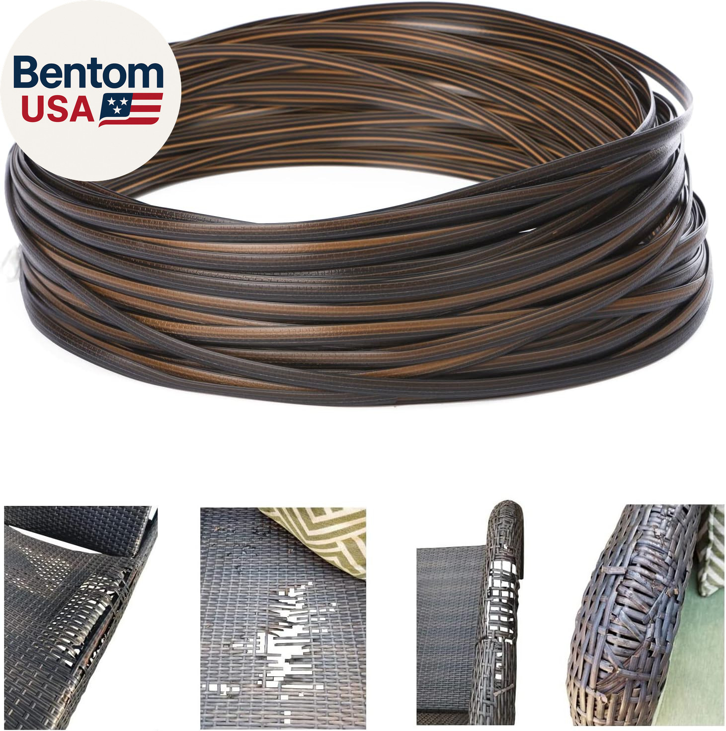 120 Ft Wicker Repair Kit, Plastic Wicker Repair Supplies, Gradient Dark Brown wi