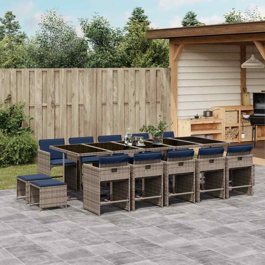 11 Piece Patio Dining Set with Cushions Gray Poly Rattan vidaXL