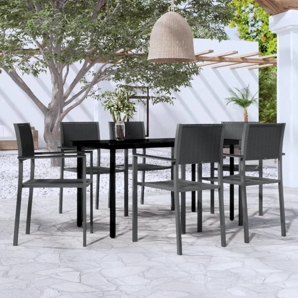 Garden Dining Set Black Powder-coated steel, glass, plastic Large