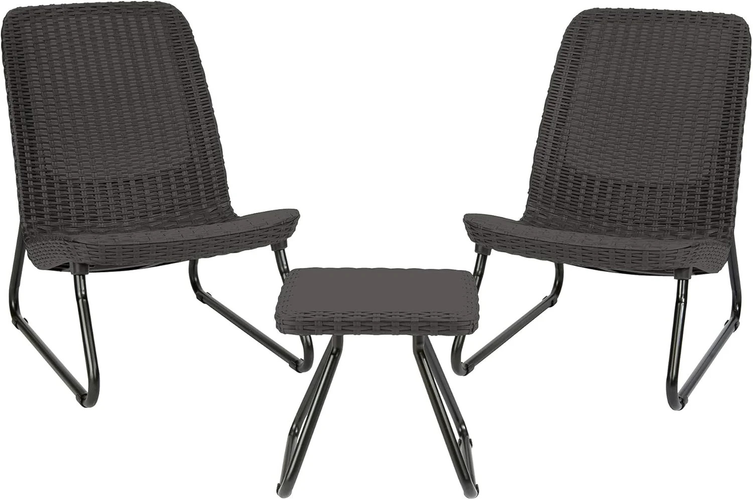 Keter Rio 3 Piece Resin Wicker Patio Furniture Set with Side Table and Outdoor C