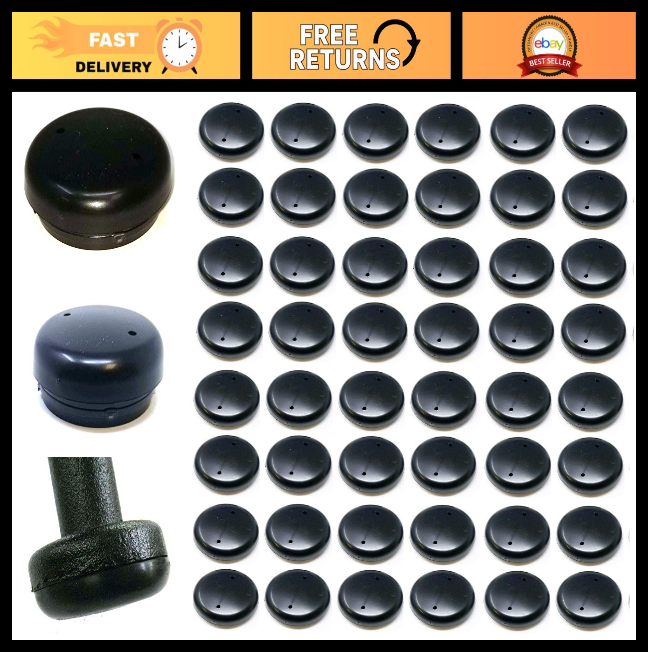 1.5″ Plastic Wrought Iron Patio Furniture Glide Caps – 48 Pack, Black, Durable