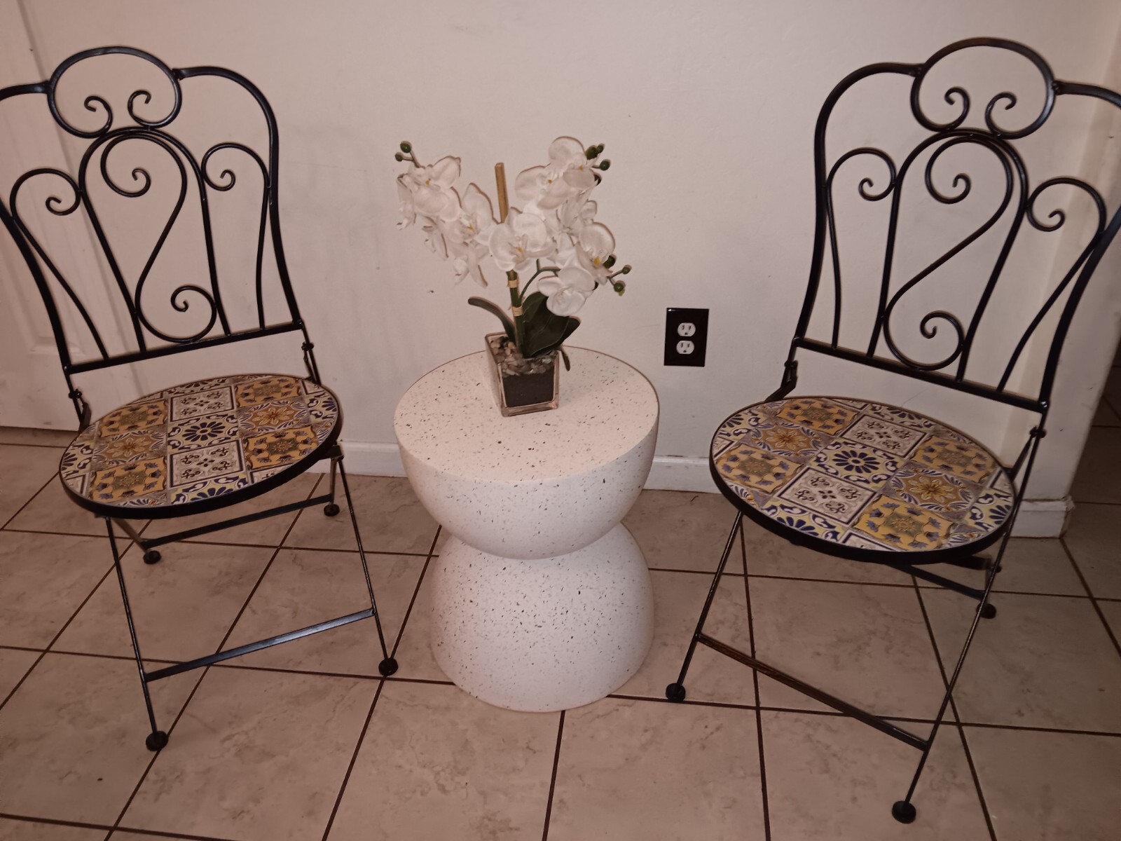 new chair and table patio set Spanish Tile Setting On Chair.