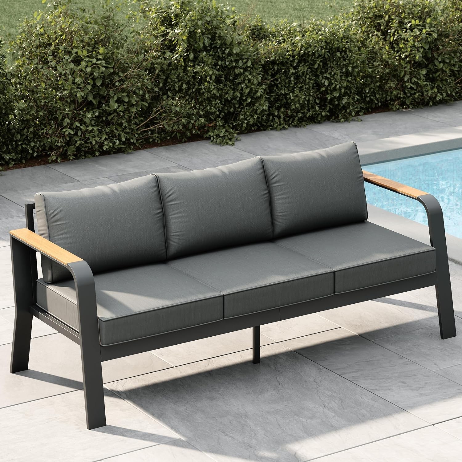 Outdoor Aluminum Patio Furniture 3-Seat All-Weather Metal Sofa w/ Cushion Garden