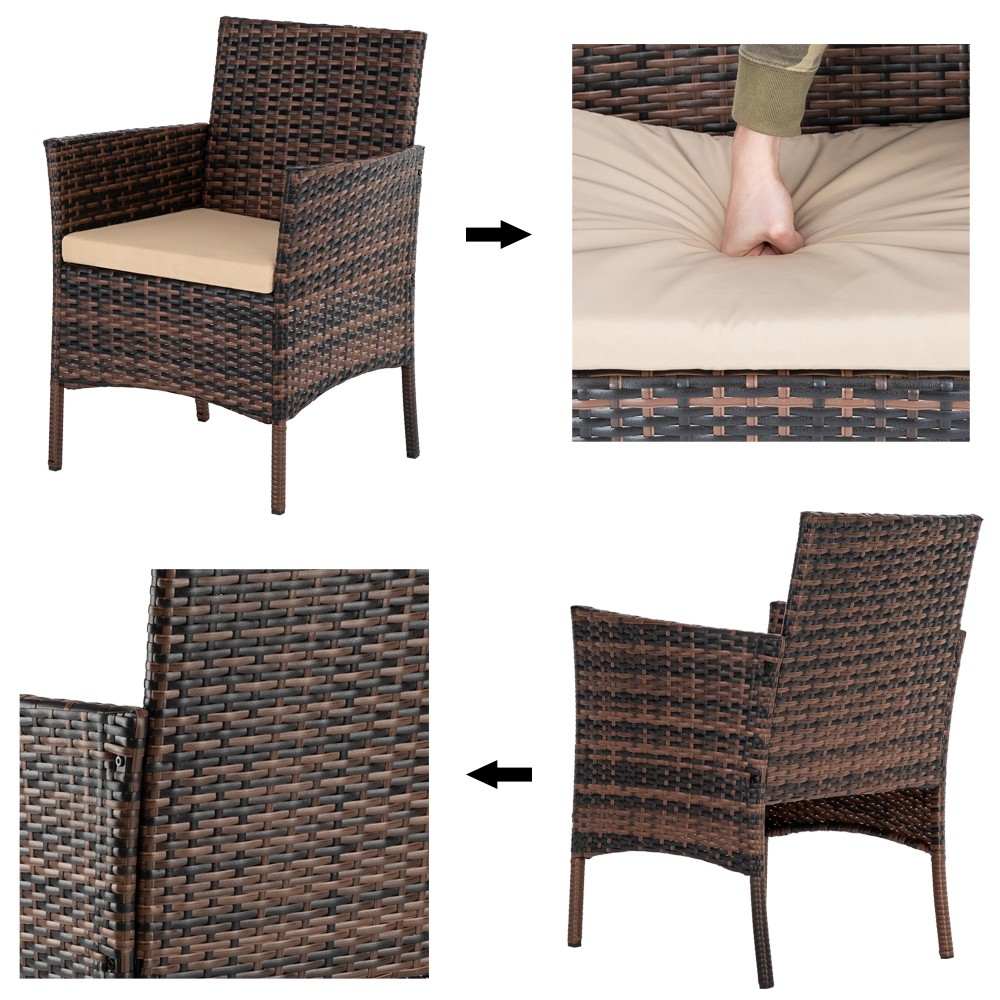 4Pcs Patio Rattan Furniture Set Wicker Sofa Loveseat Chairs Glass Table Outdoor