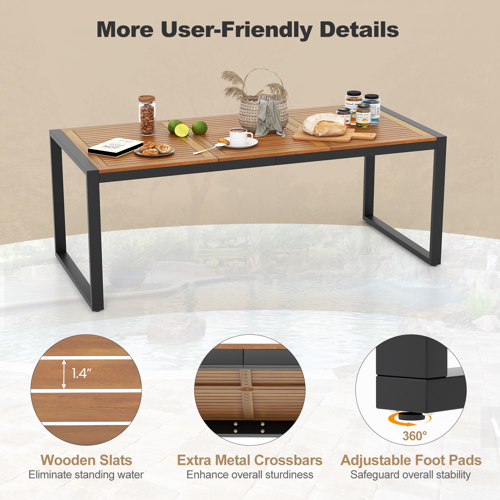 9 Pieces Patio Rattan Dining Set with Acacia Wood Table, 1.9″ Umbrella Hole