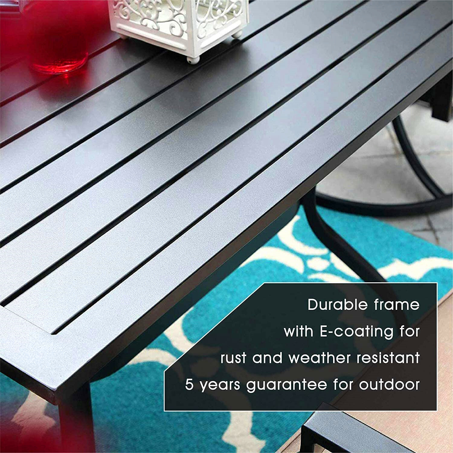 6Pcs Outdoor Patio Dining Set Stackable Dining Chairs Table with Patio Umbrella
