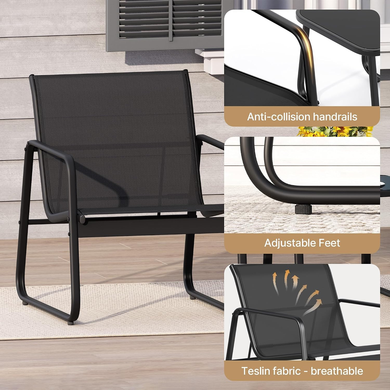 Patio Chairs Set of 2, Patio Bistro Set 3PCS, Outdoor Patio Furniture Set with R