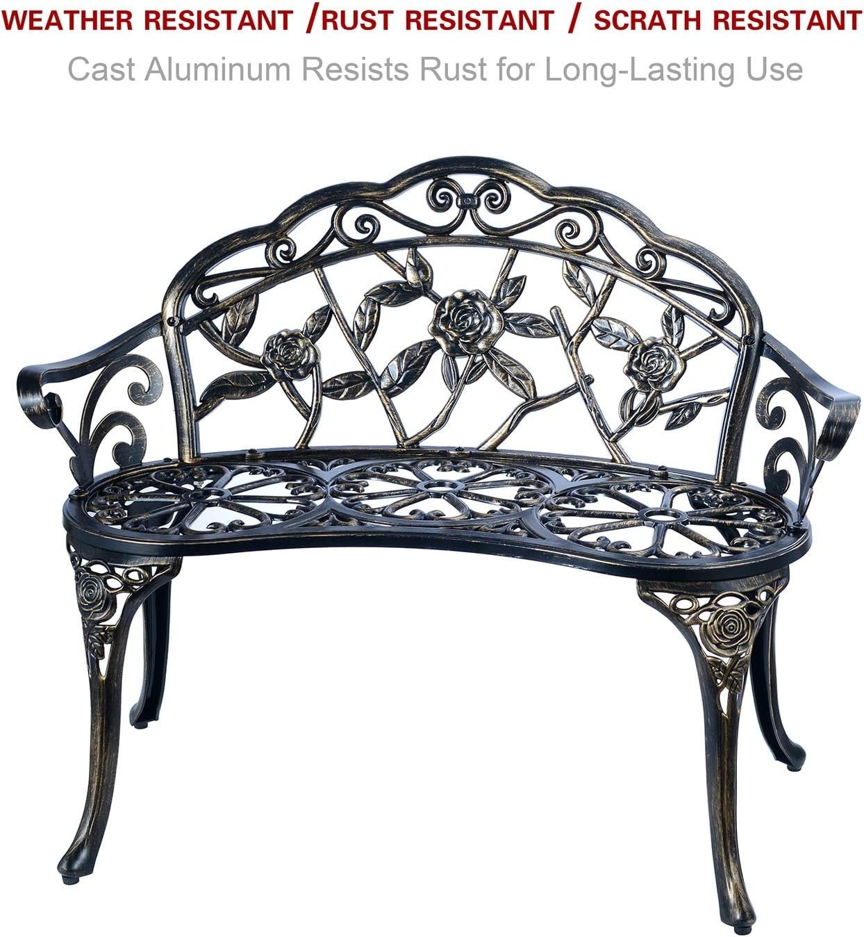 Patio Garden Bench Double Seat Copper Aluminum Anti Rust Outdoor Furniture
