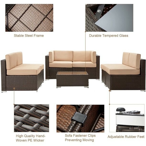 Danrelax 7-Piece Outdoor Sectional Sofa Patio Conversation Set, PE Rattan Wicker