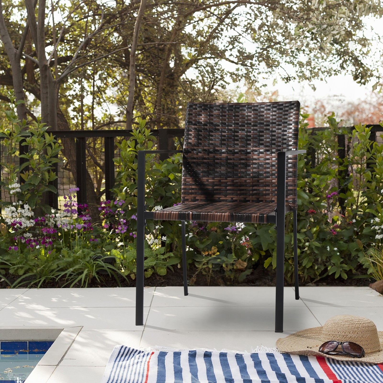 2pcs Stackable Outdoor Wicker Patio Dining Chairs, All-Weather Firepit Armchair