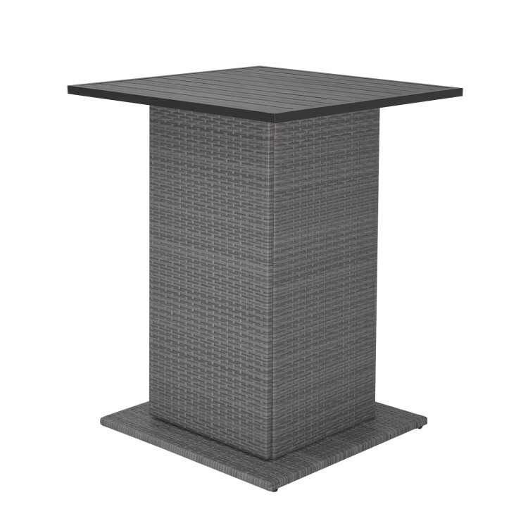 5 Pcs Outdoor Wicker Bar Table Set w/ Hidden Storage Shelf 4 Cushioned Bar Stool