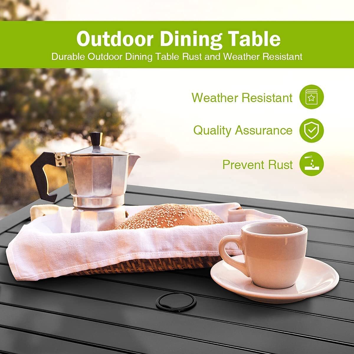 5 Piece Patio Dining Set Rattan Wicker Chairs Outdoor Table with Umbrella Hole