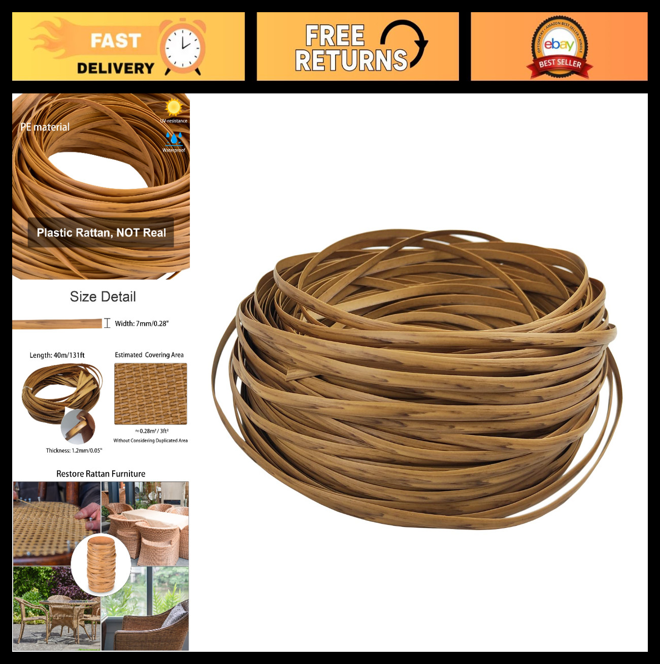 40m Wicker Repair Kit – 7mm PE Rattan for Chair & Patio Furniture Fixing