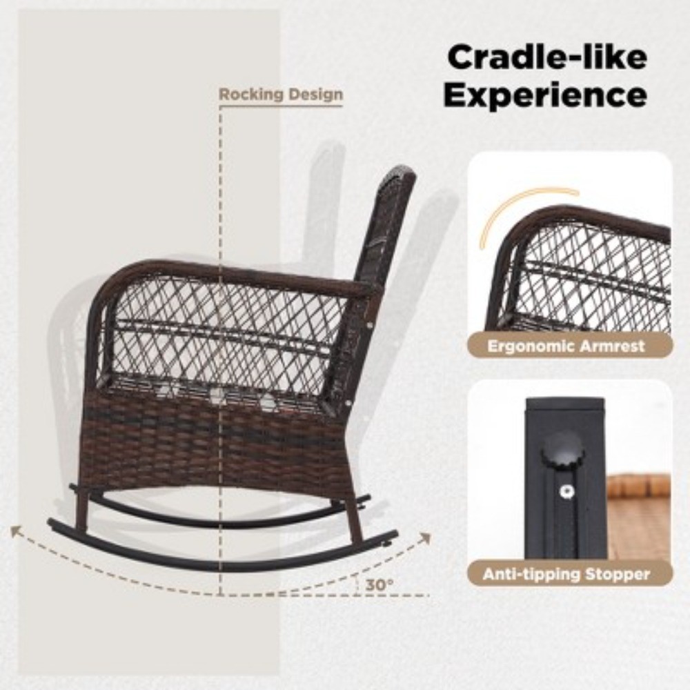 HOMMOW 3-Piece Patio Swivel Rocker Set: 2 Rattan Chairs & 1 Coffee Table