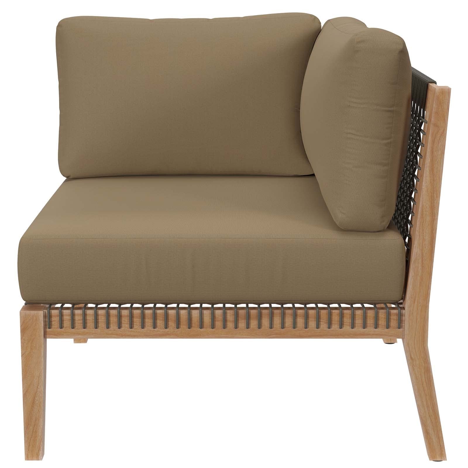 Modway Clearwater 6-Piece Wood Fabric Outdoor Sectional Sofa in Light Brown/Gray