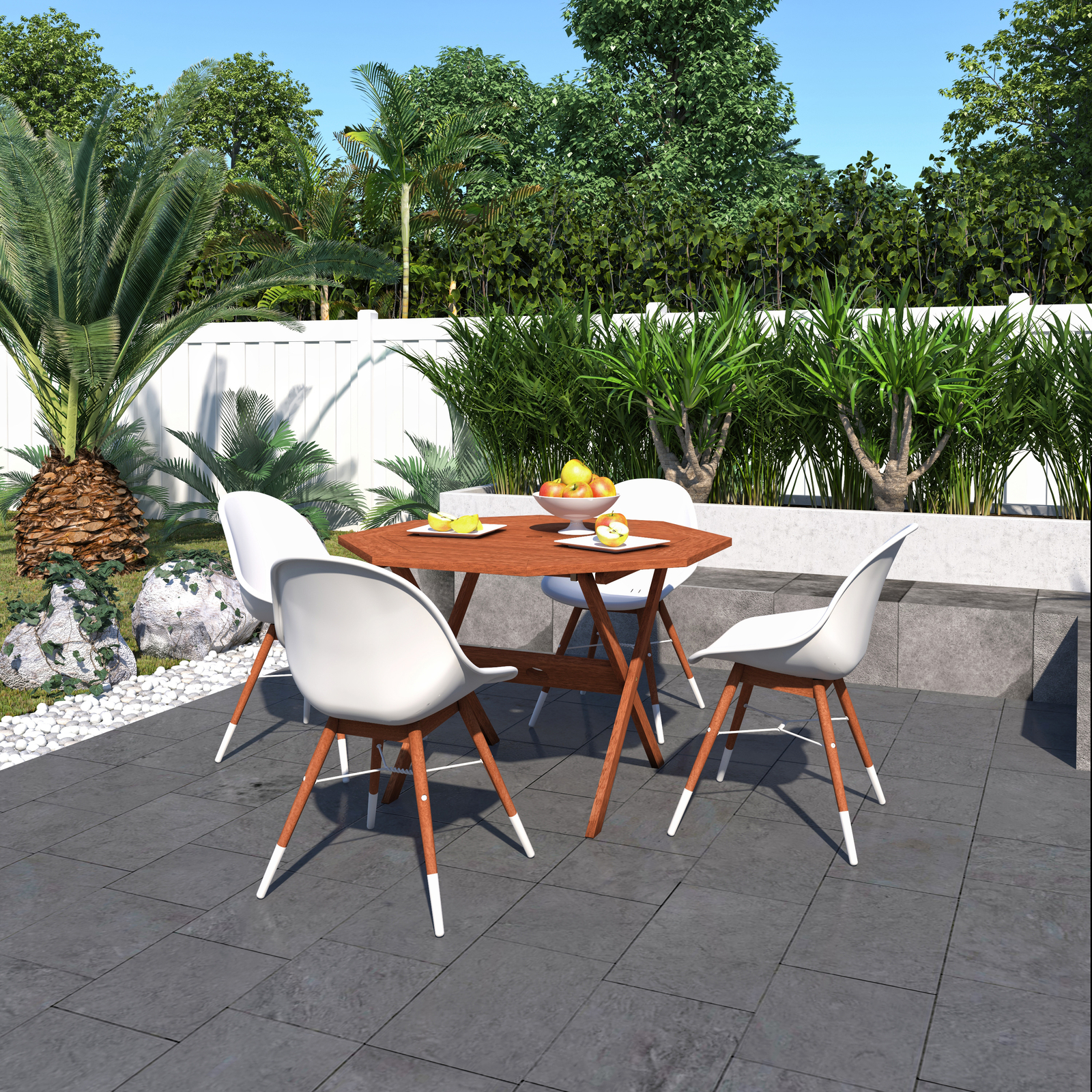 Amazonia Lessive 5-Piece Outdoor Dining Set | Eucalyptus | White Chairs