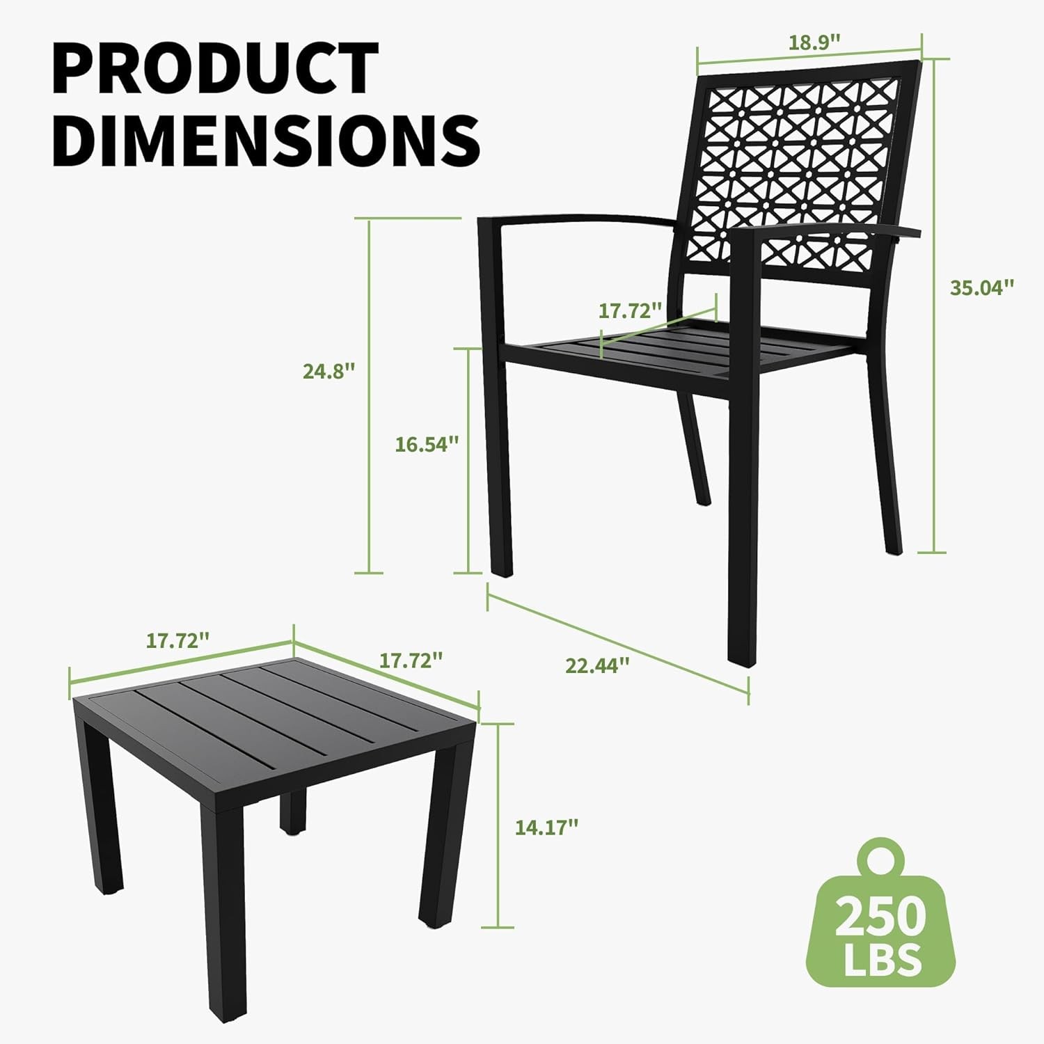 3 Piece Outdoor Patio Dining Set Furniture Backyard with Metal Table 2 Chairs