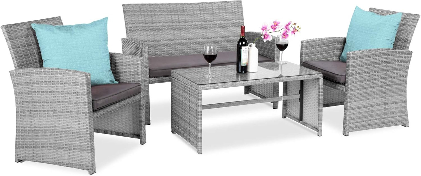 Best Choice Products 4-Piece Outdoor Wicker Patio Conversation Furniture Set for