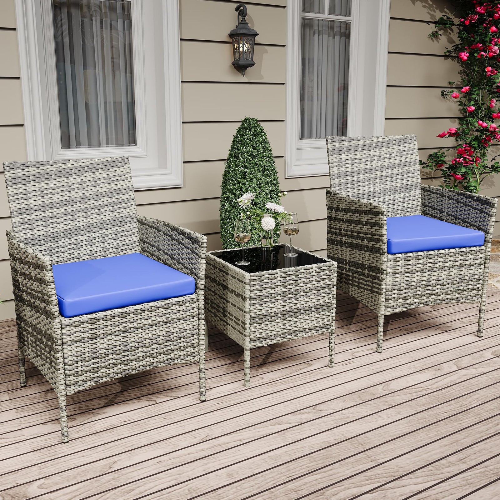 3-Piece Outdoor Furniture Set, Patio All-Weather Wicker Chair with Coffee Table