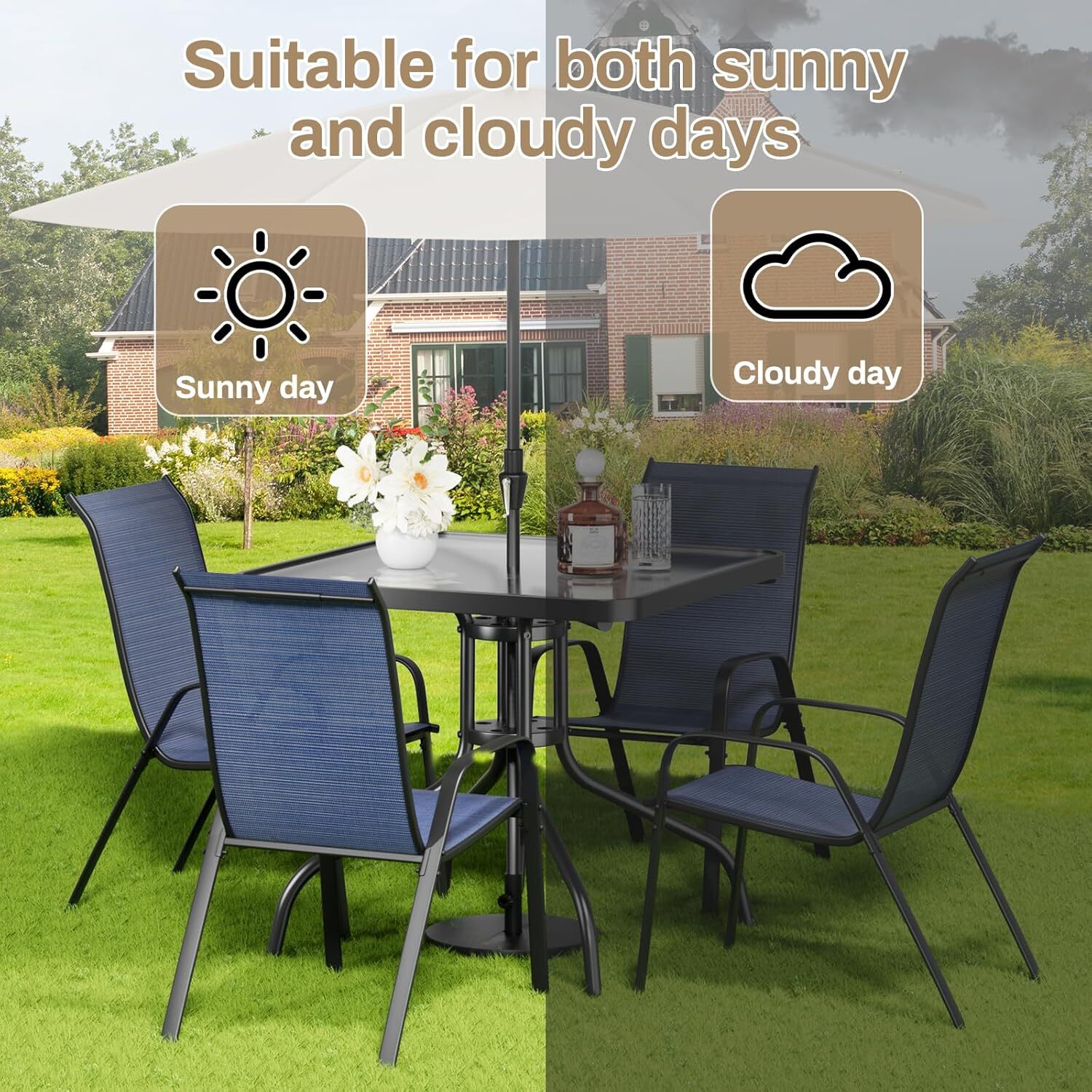 5-Piece Patio Set Outdoor Furniture Table and Chairs Set for Garden Backyard