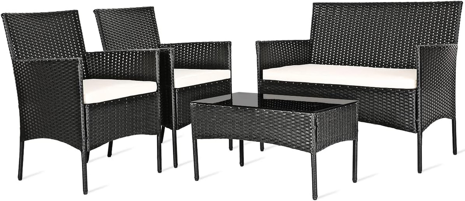 4PCS Patio Furniture Set Rattan Wicker Conversation Set Outdoor Patio Table Chai
