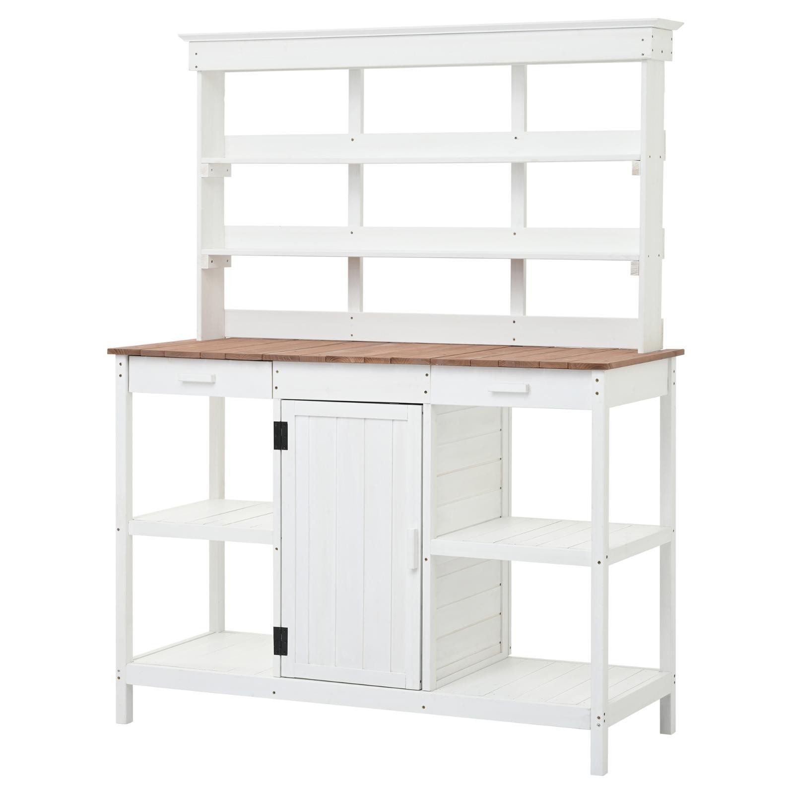 Garden Potting Bench 66″, Large Fir Wood Table with Storage Drawers, Cabinet