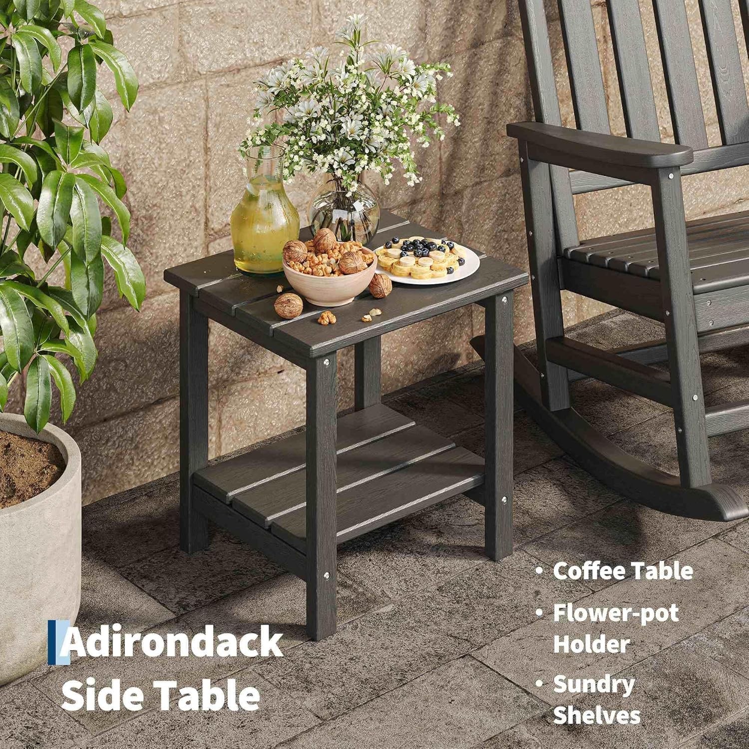 Set of 3 Outdoor Rocking Chair with Side Table HDPE Patio Furniture Rocker Chair