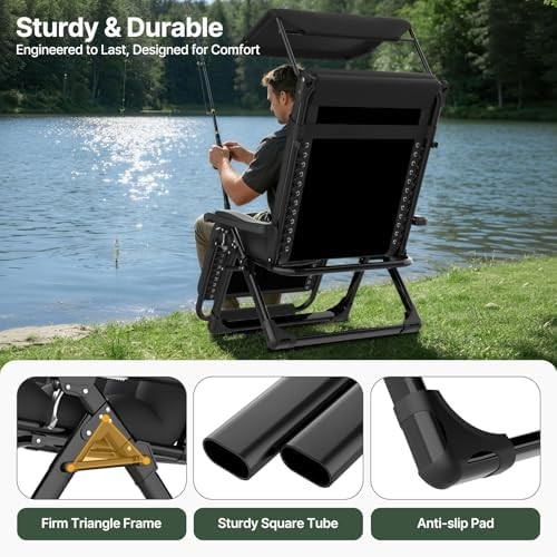 Suteck Zero Gravity Chair with Canopy,33In XXL Oversized Lounge Chair w/Removabl