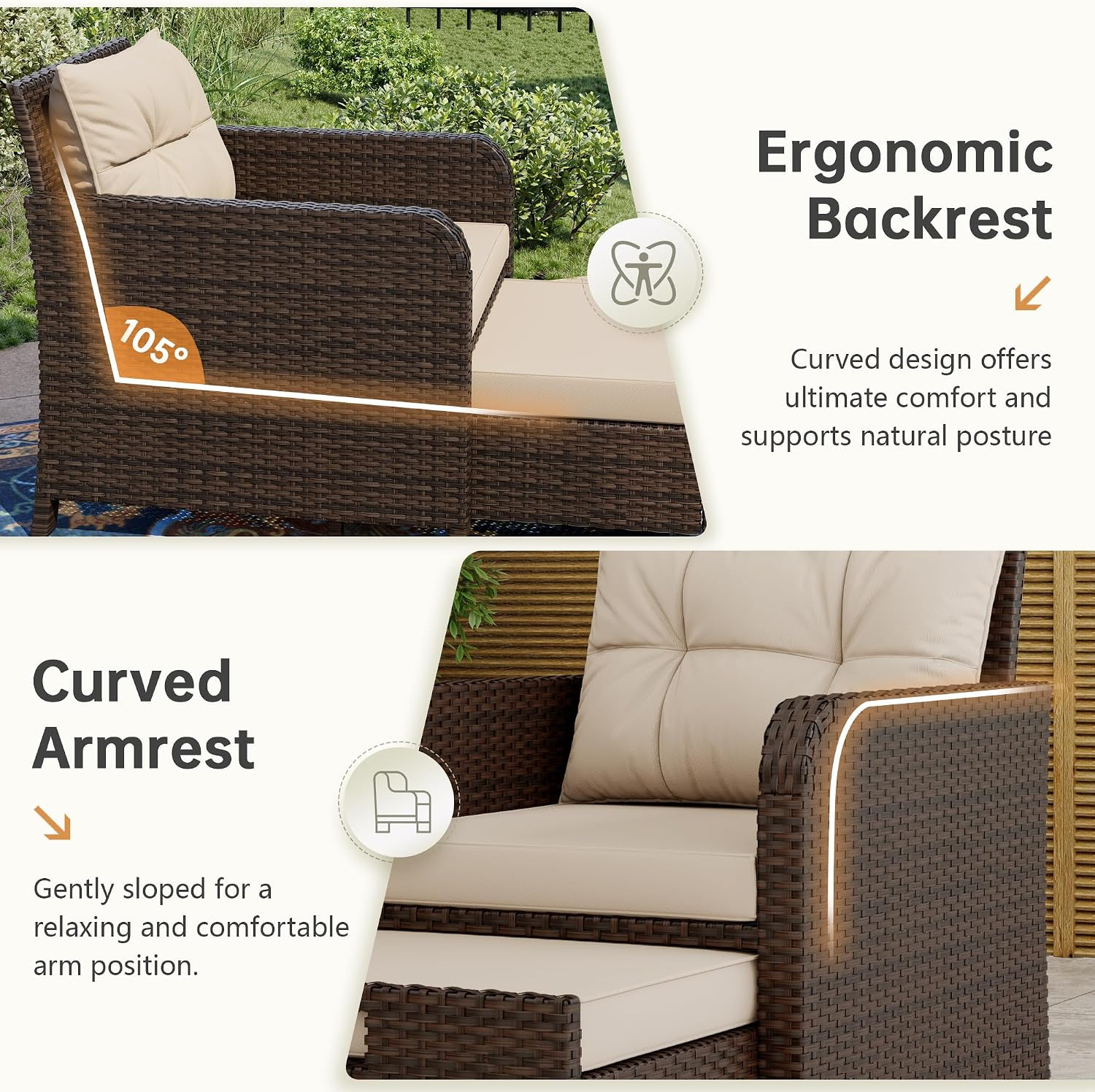5 Piece Patio Furniture Set, PE Wicker Outdoor Furniture Set with Soft Cushions