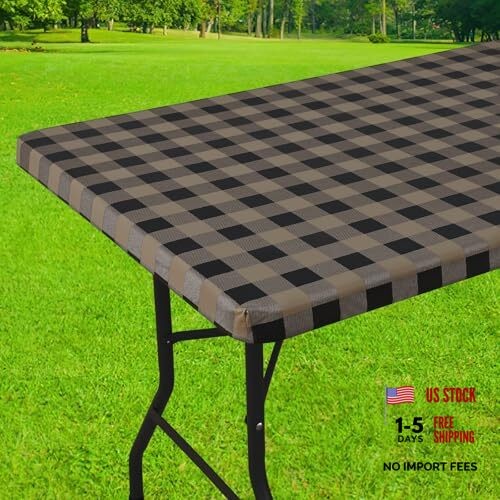 Rectangle Picnic Table Cloth, Elastic 72″ x 30″ (Rectangular) Black and Khaki