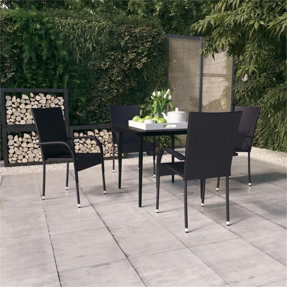 Bowery Hill PE Rattan/Powder-Coated Steel Garden Dining Set in Black