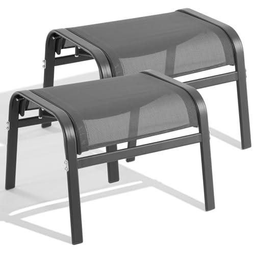 Outdoor Ottoman Set of 2, All Weather Outdoor Foot Stool with Supportive Grey