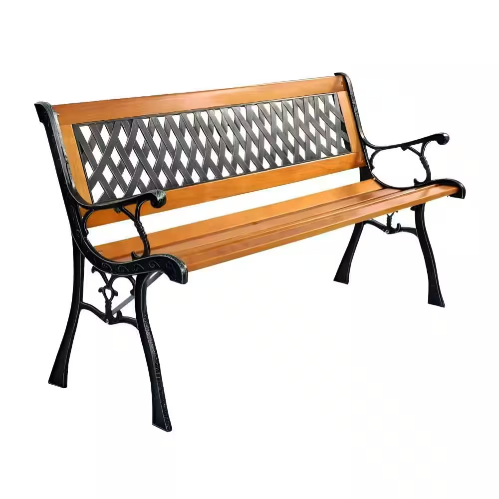 49.5 In. W 3-Person Cast Iron Outdoor Metal Patio Bench, Weatherproof Porch Path