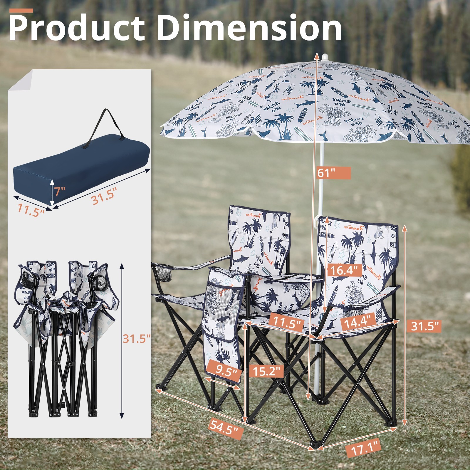❄️FREE SHIPPING!❄️2 Foldable Outdoor Chairs & Umbrellas 4 Camping or Tailgating!