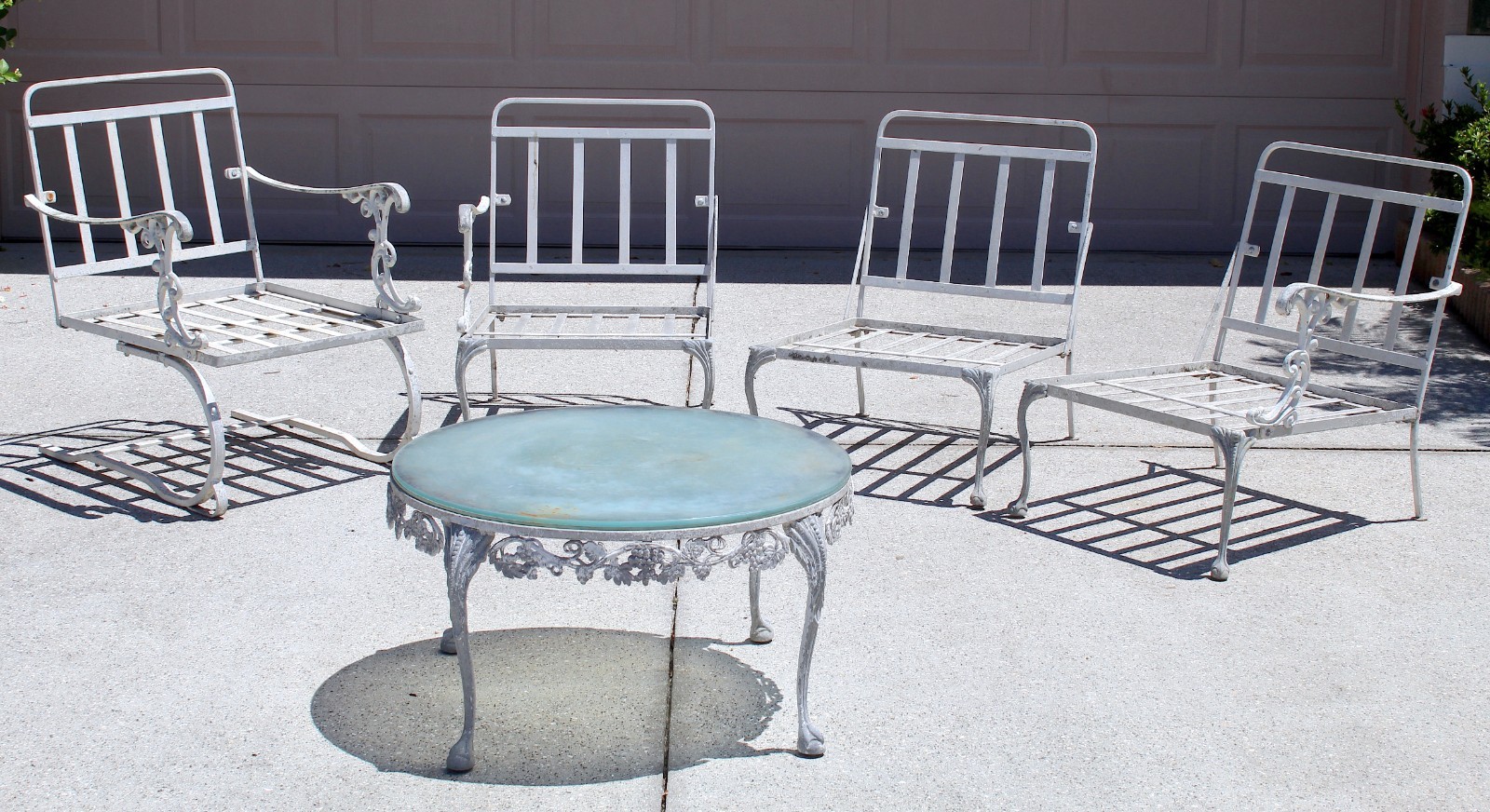 Vintage 1950s Cast Aluminum Patio Set | 5-Piece Outdoor Seating | Rocker Chair